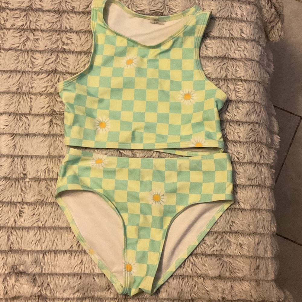 Old Navy Kids Green and Yellow Checkered Bikini